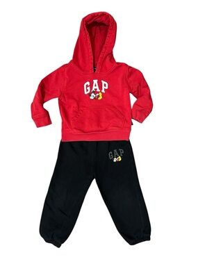 Gap Disney Mickey Mouse Hoodie Sweatpants Set Red Black Fleece Joggers Suit 3T